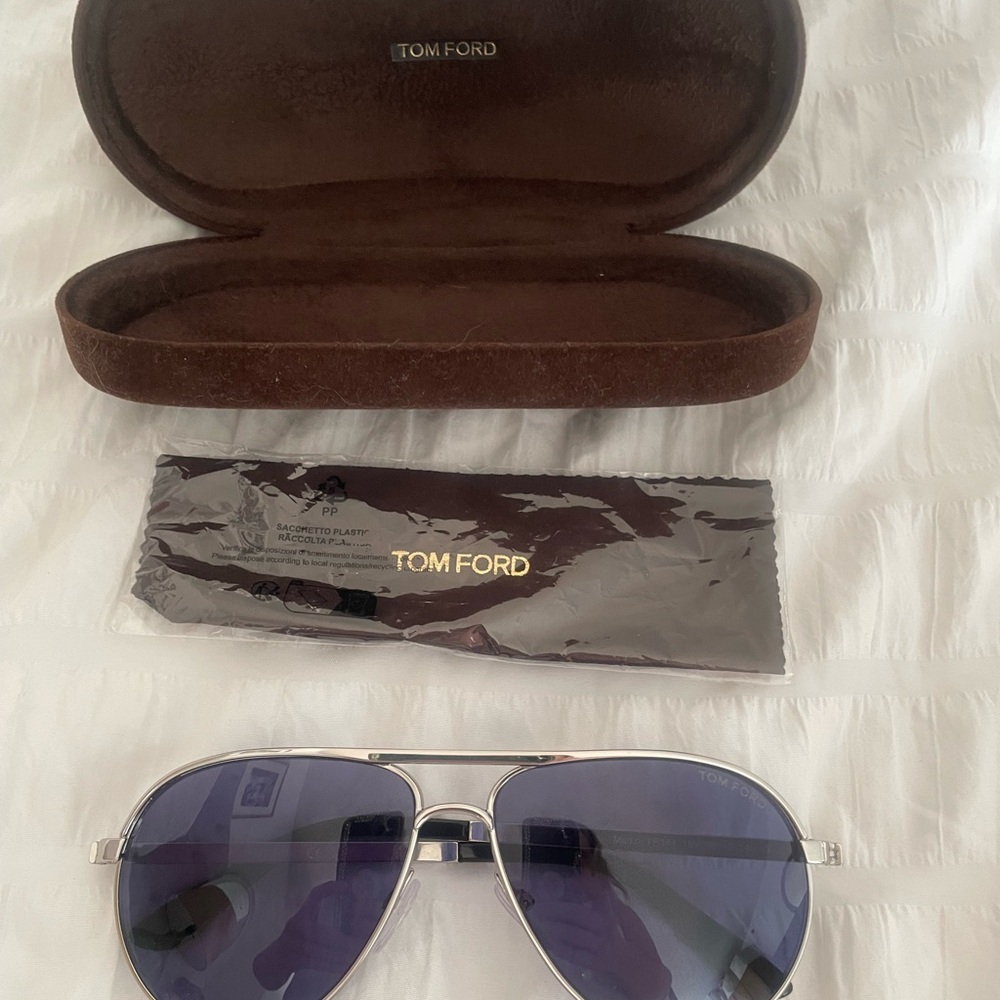 Tom Ford Silver and Blue Marko Aviator Sunglasses